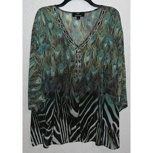 Dennis By Dennis Basso Oversized Chiffon Top Women Sz L Semi Sheer Animal Print